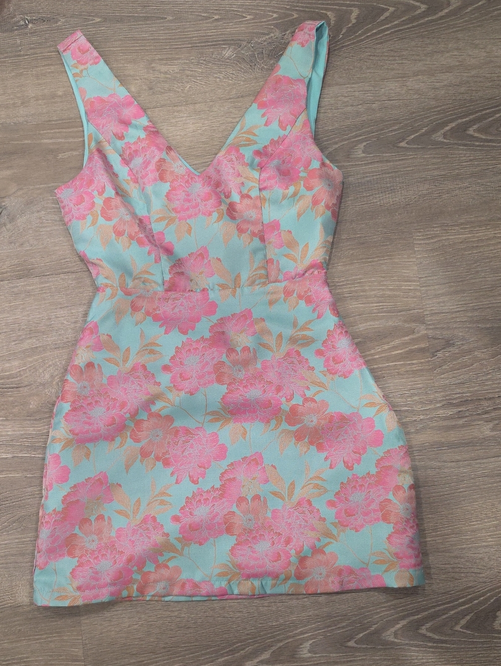 Sleeveless Pink Floral Mini Dress in Aqua